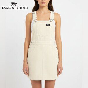 🇨🇦Parasuco Light Yellow Cream Corduroy Overall Dress Mini Skirt, S / XS / Sz 7